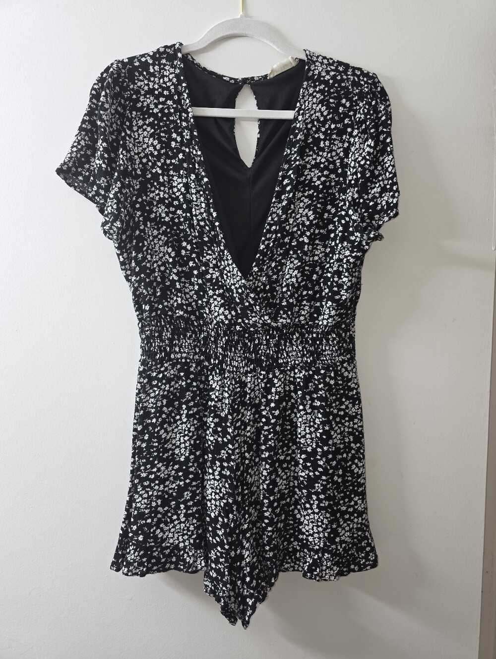 Altar'd State Black Floral Wrap Front Romper Size L